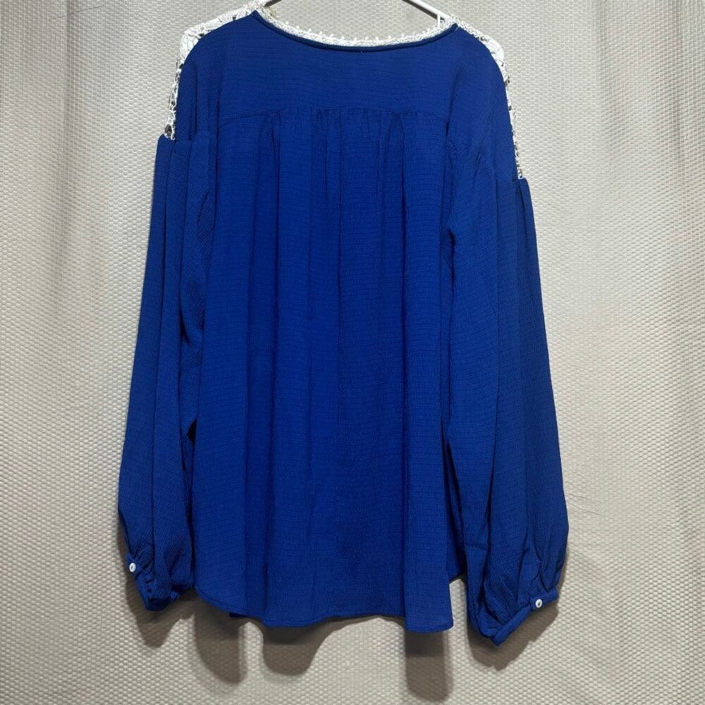 Umgee Womens Medium M Royal Blue Crochet Floral Lace Balloon Sleeve Boho Blouse - Picture 10 of 10